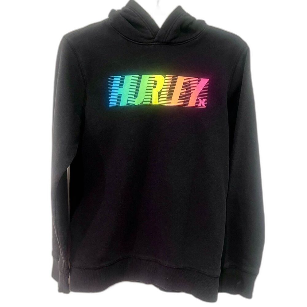 Hurley boys' fleece pullover hoodie, Rainbow Gradient Logo, Size